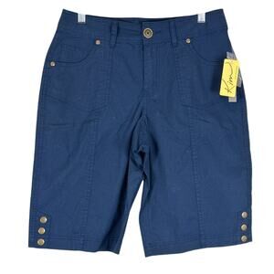 NWT Kim Rogers Bermuda Shorts Womens 6 Navy Blue Pockets Stretch Normcore Casual